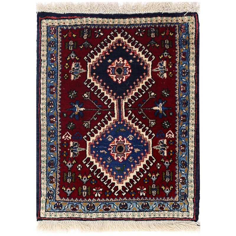 Tapis persan Yalameh fin noué à la main 1 pi 9 po x 2 pi 3 po