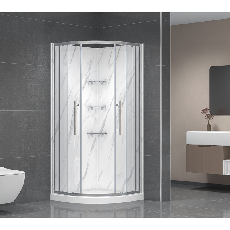 Monaco 36 In. W X 36 In. D X 75 In. H Round Brushed Nickel Shower Kit