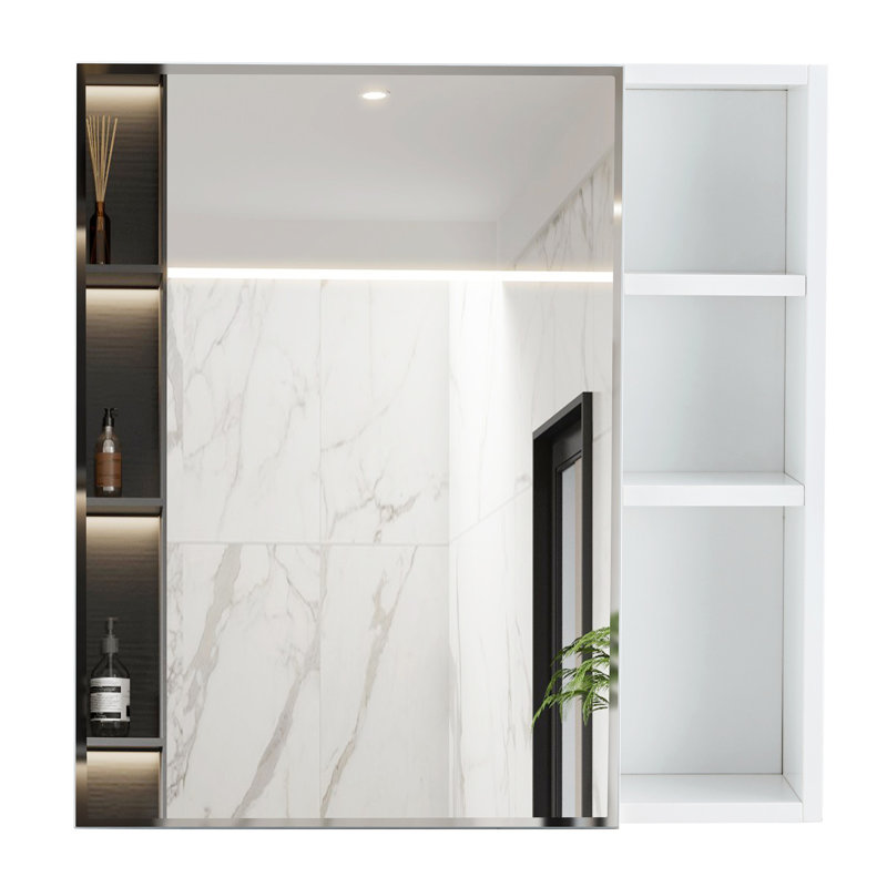 Un miroir blanc en MDF, un miroir de salle de bain et un miroir mural séparé pour le rangement et le rangement.
