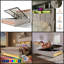 Grand lit plateforme tapissier avec rangement hydraulique, lumières DEL et chargement USB - Naturel-1799073438