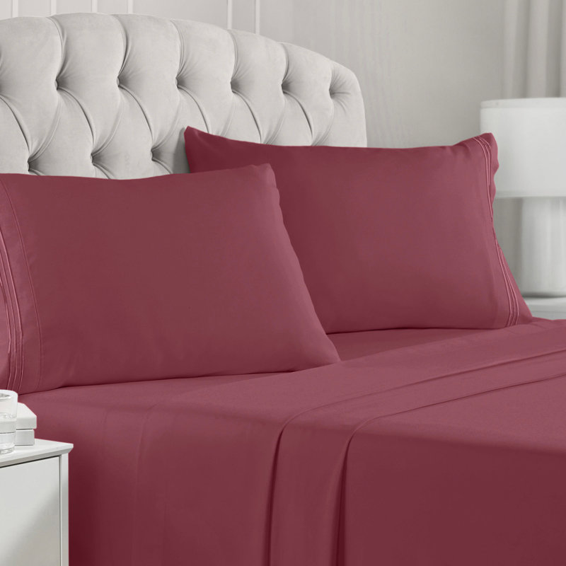 Draps Mellanni 1800, très grand californien, bourgogne, Ensemble de draps pour lit très grand californien, Bourgogne