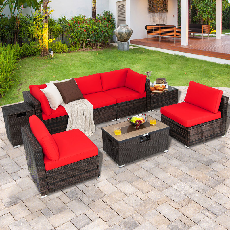 Avaiyah 5 - Person Patio Conversation Set with Cushions, Red