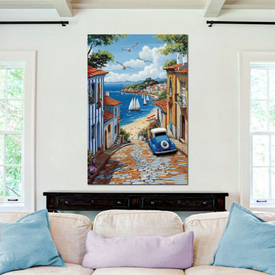  Art mural côtier, plage, paysage océanique, art mural sur toile de bord de mer pour le salon, décor mural de plage, prêt à accrocher