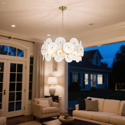 9-light 23.6-inch French Triple Glass Pendant - Adjustable Length/e14 Base