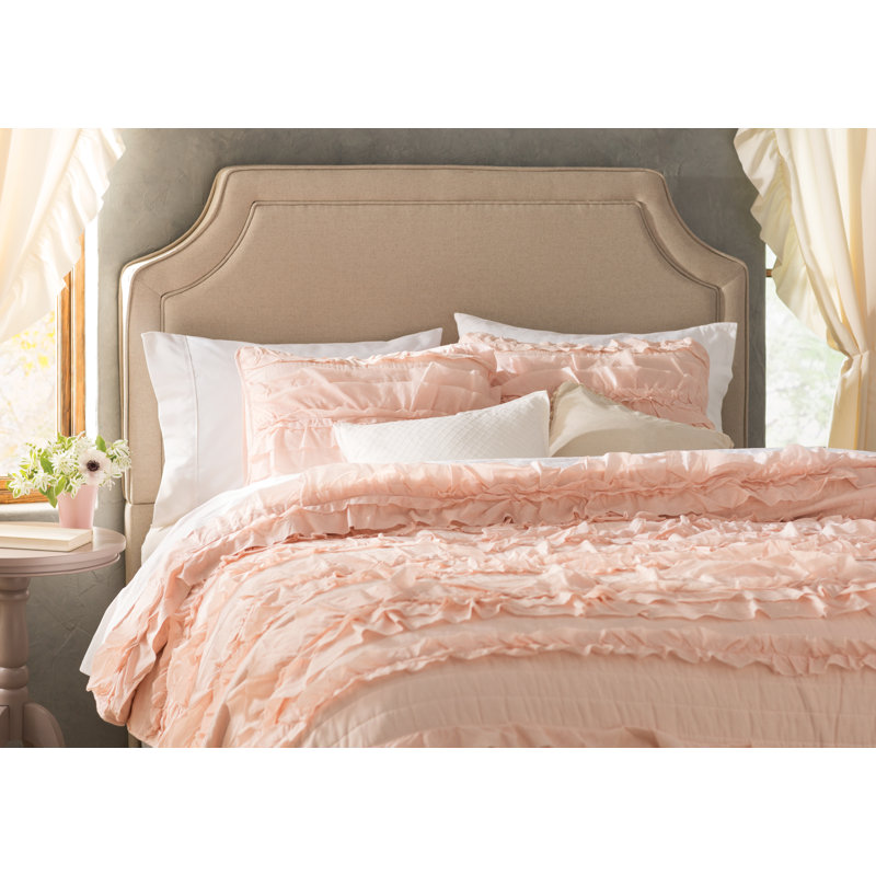 Pink Blush Cotton Twin Reversible Ruffled Quilt Set