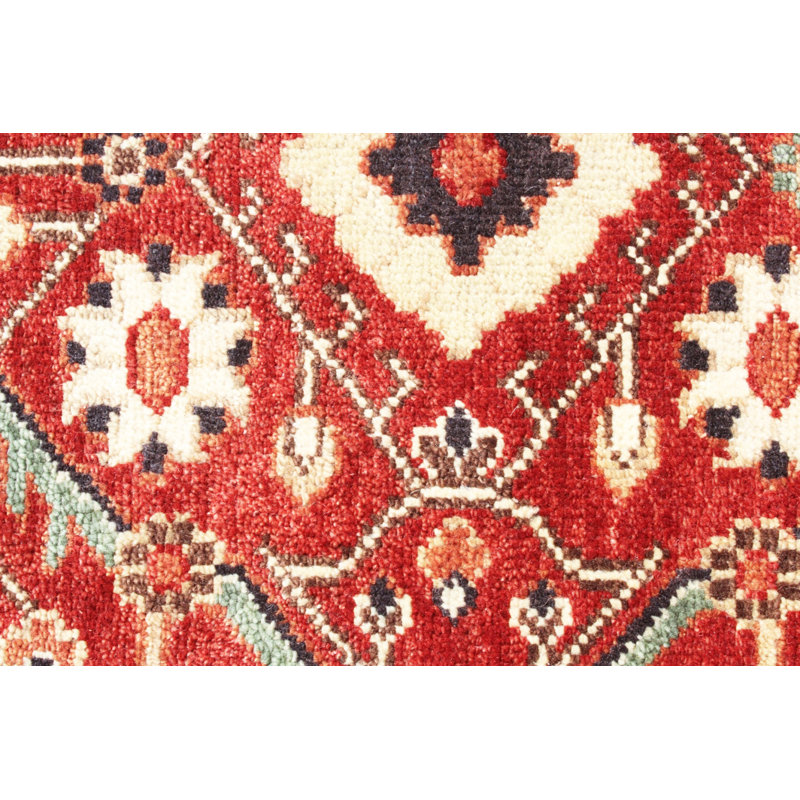 Tapis de luxe en laine fait à la main | Tapis oriental authentique | Motif de treillis persan rouge audacieux | Tapis traditionnel rouge d'inspiration Heriz