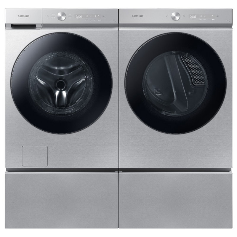 Samsung 5.3 cu. ft. Front Load Washer with 7.6 cu. ft. Dryer with Super Speed Dry, Electric, Brushed Black/Brushed Black