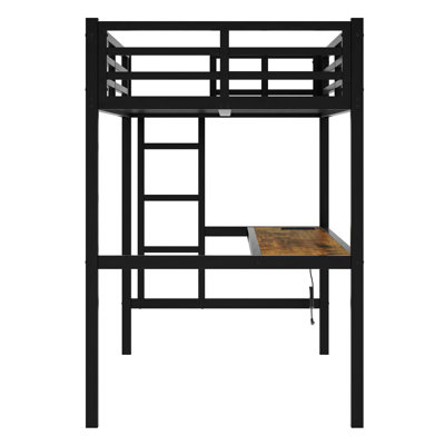 Metal Twin XL Size Loft Bed  With Power Outlet And LED Lighted, Space-Saving, Noise Reduced