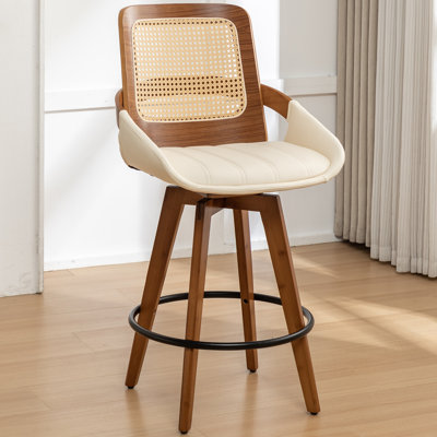 Darries Swivel 26" Counter Height Bar Stools With Cane Rattan Back