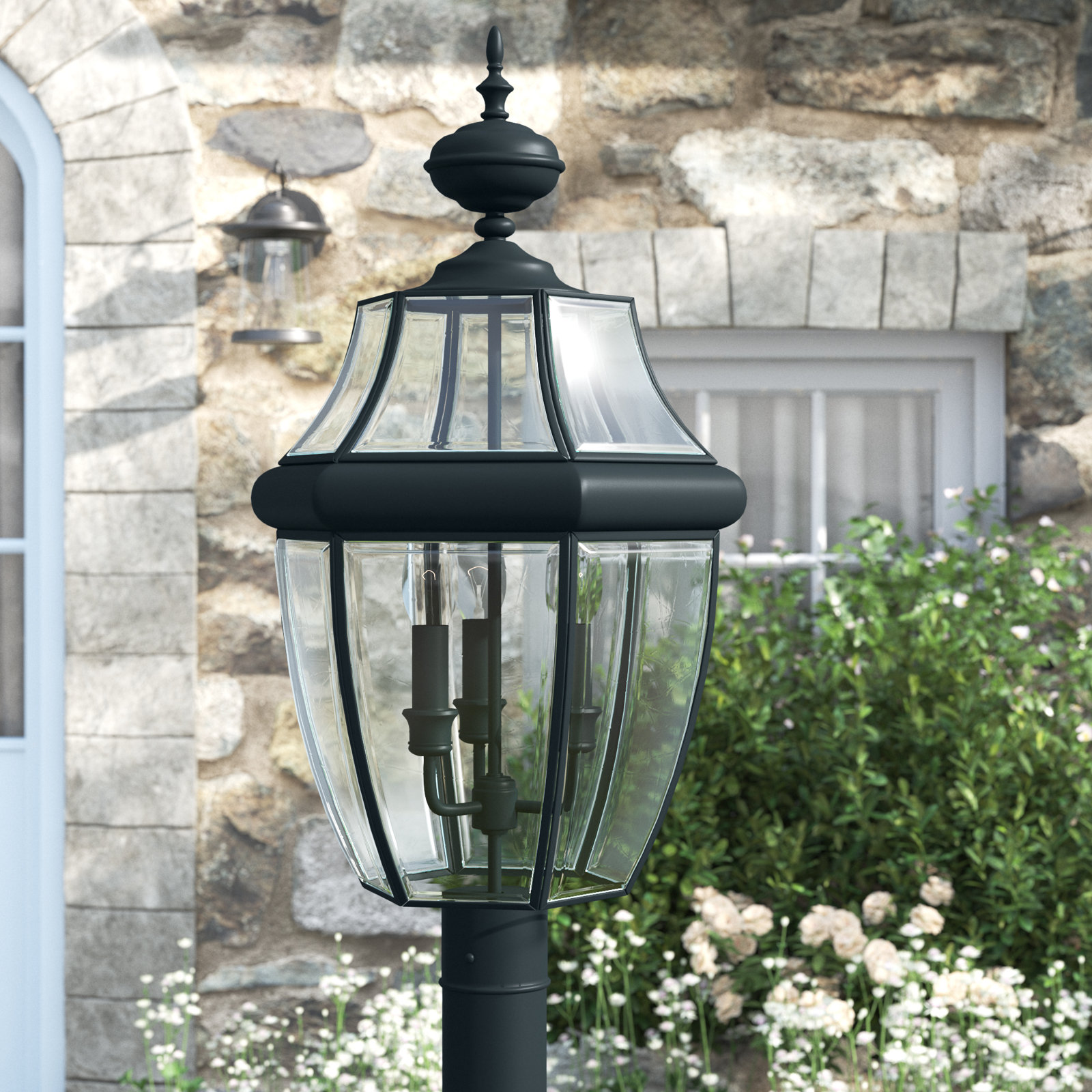 Beveled Metal Outdoor Lantern Head, Black, No