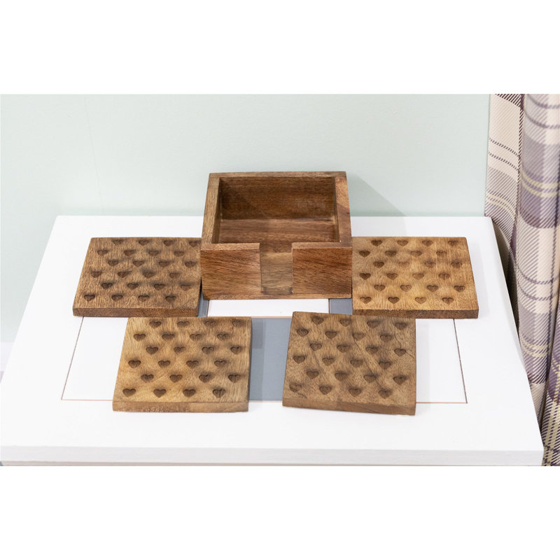 Wood Square 4 Piece Coaster Set