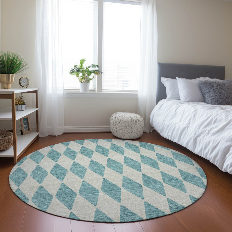 Fayme Washable Geometric Indoor / Outdoor Rug, Round 8'