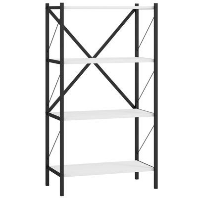 Étagère à 4 niveaux avec structure métallique robuste, tablette de rangement ajustable et résistante pour salon, bureau, balcon et cuisine, blanche
