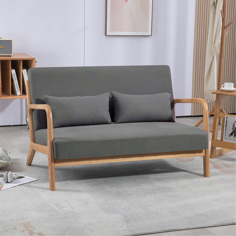 Fauteuil de loisir avec accoudoirs et pieds en bois massif, canapé d'appoint Mid-Century moderne, 2 places, Gris foncé