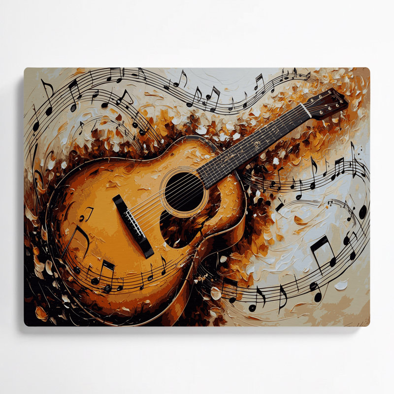 «Music», guitare acoustique, art mural en métal beige, H 11 po x l 14 po