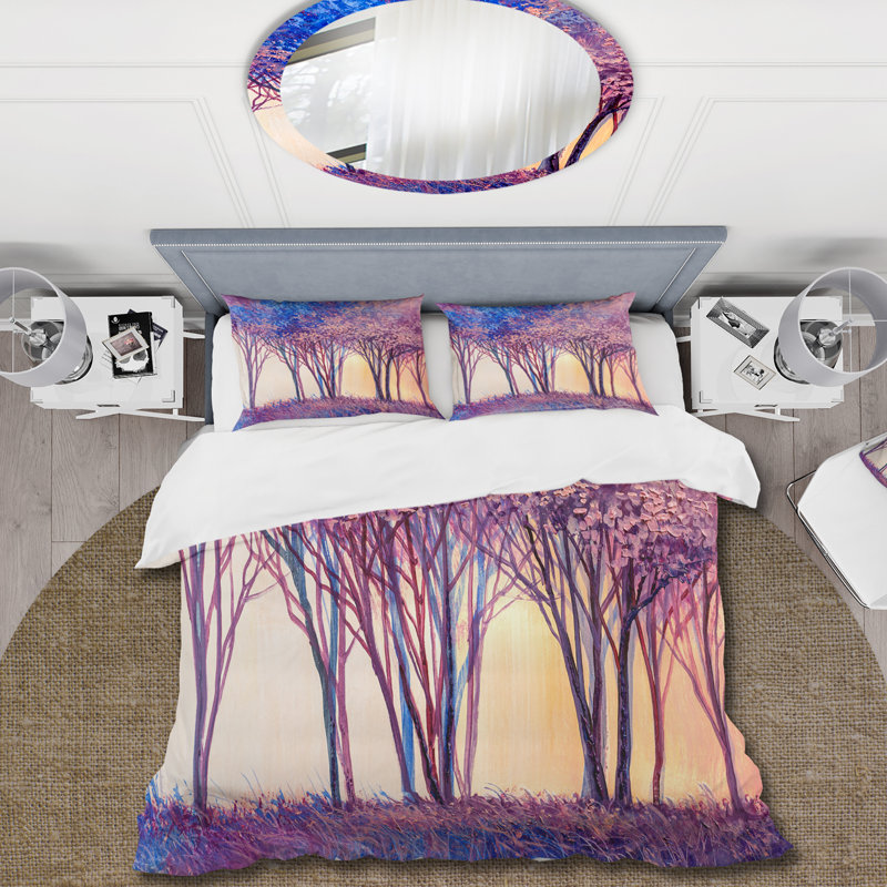 Paysage de forêt abstrait coloré - Ensemble de housse de couette moderne - Microfibre de polyester
