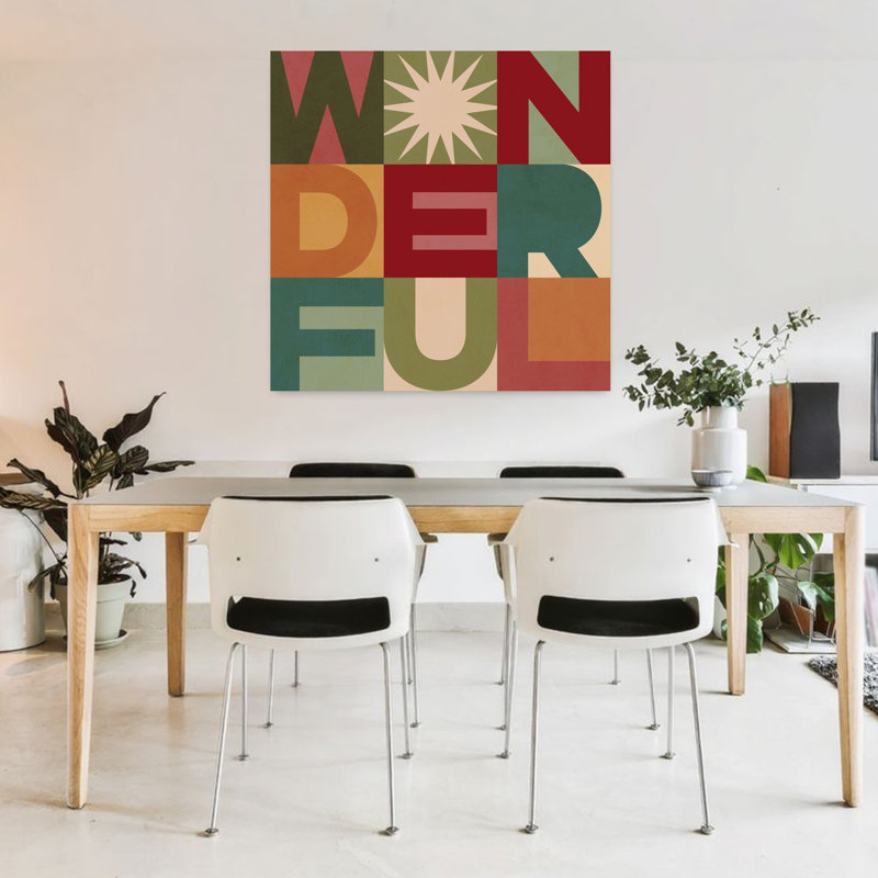 Superbe affiche murale typographique abstraite géométrique audacieuse représentant un paysage naturel avec une grille et des formes géométriques.