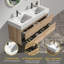 Meuble-lavabo 48 po, lavabo blanc, flottant mural, tiroirs doubles, matériaux de qualité E1, rails de tiroir et lavabo une pièce à fermeture, conception Mid-Century, panneaux souples-130836868-130836869-130836874