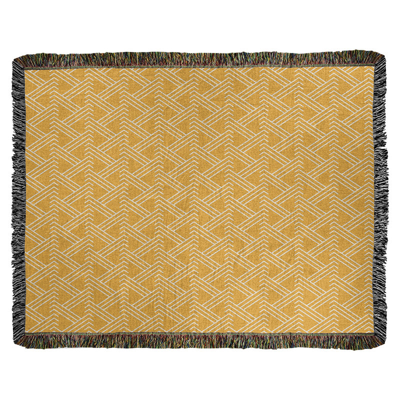 Couverture en coton tissé zigzag classique, L 50 po x L 60 po, Jaune