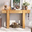 Table de console rustique minimaliste avec prise électrique latérale et rangement dissimulé, idéale pour différents styles d'intérieur, en bois massif, hauteur 75,4 cm (29,71 po), tiroir de rangement naturel, convient aux intérieurs contemporains ou autres.