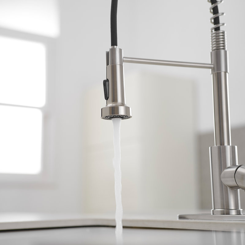 High Arc Kitchen Faucet With Single-Handle Pull-Down Sprayer And Deck Plate, Brushed Nickel