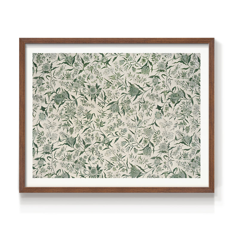 Motif floral rétro - impression encadrée, Noyer, H 22 po x l 28 po