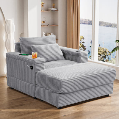 Ensemble de chaise longue et repose-pieds 40 po en velours côtelé avec porte-gobelet et port USB
