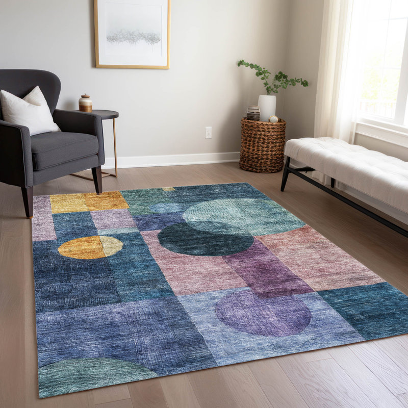 Machine Washable Indoor/Outdoor Segin ACN1114 Blue Rug, Rectangle 5' x 7'6"