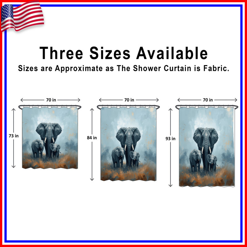 Rideaux de douche très longs Elephant Family In Grassland, 70in W x 93in H