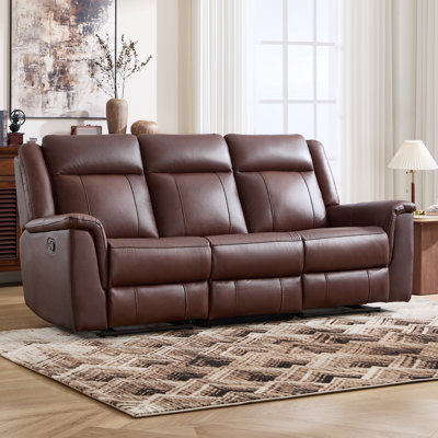 Crawley 85.4" Wide Modern and Luxury Genuine Leather Manual Reclining 3-Seat Sofa