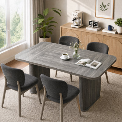 62 Inch Long Rectangular Dining Table For 6‑8 People, Heavy‑Duty Pedestal Legs With Large Tabletop, Modern Dinner Table For Kitchen, Conference Room and Living Room, Grey