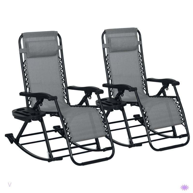 2 chaises berçantes d'extérieur, chaise berçante inclinable pliable, Gris