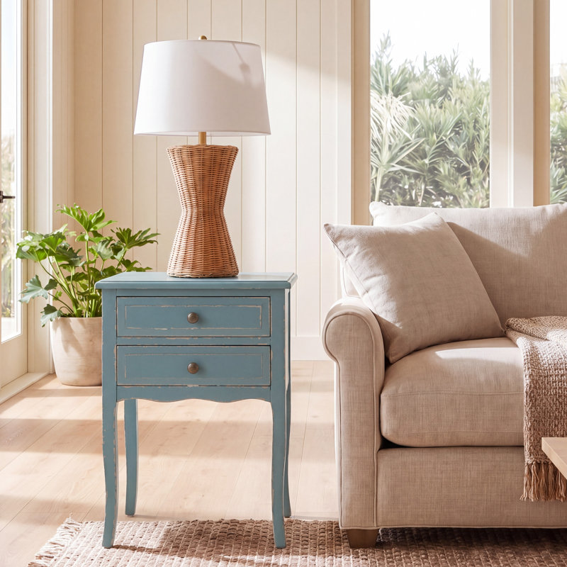 Bhavishya 18'' W Solid Wood Nightstand, Pale Blue/White Smoke