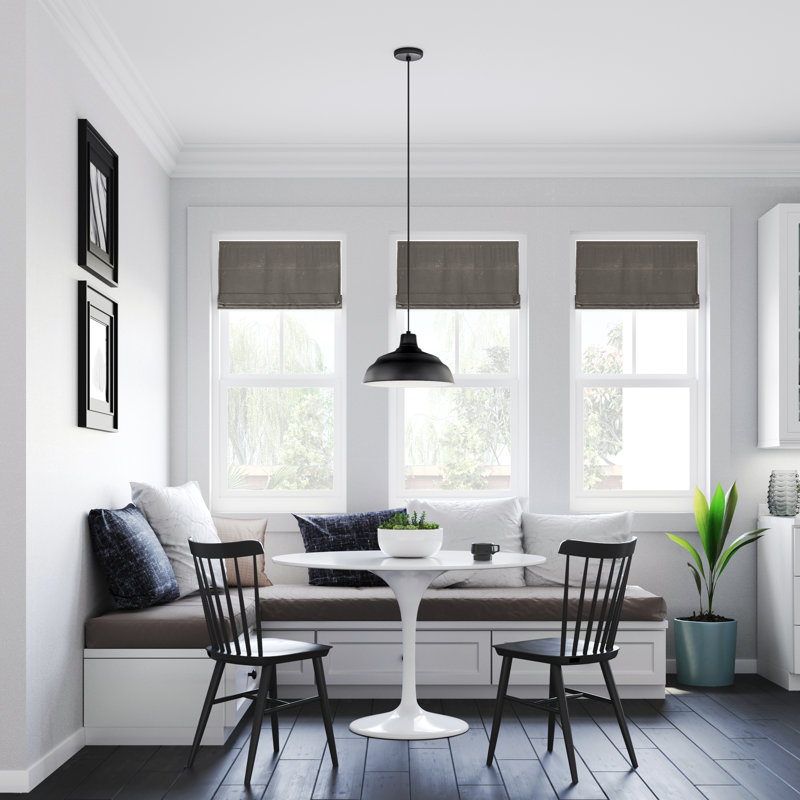 Luminaire suspendu simple en forme de dôme à 1 lumière Abrahamson, Noir satiné, H 9,25 po x l 17 po x P 17 po