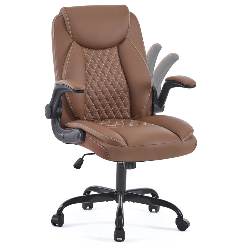 Zentrix Ultra-Modern Faux Leather Executive Office Chair with Lumbar Support, Flip-Up Arms & 360° Swivel - Ergonomic Task Chair