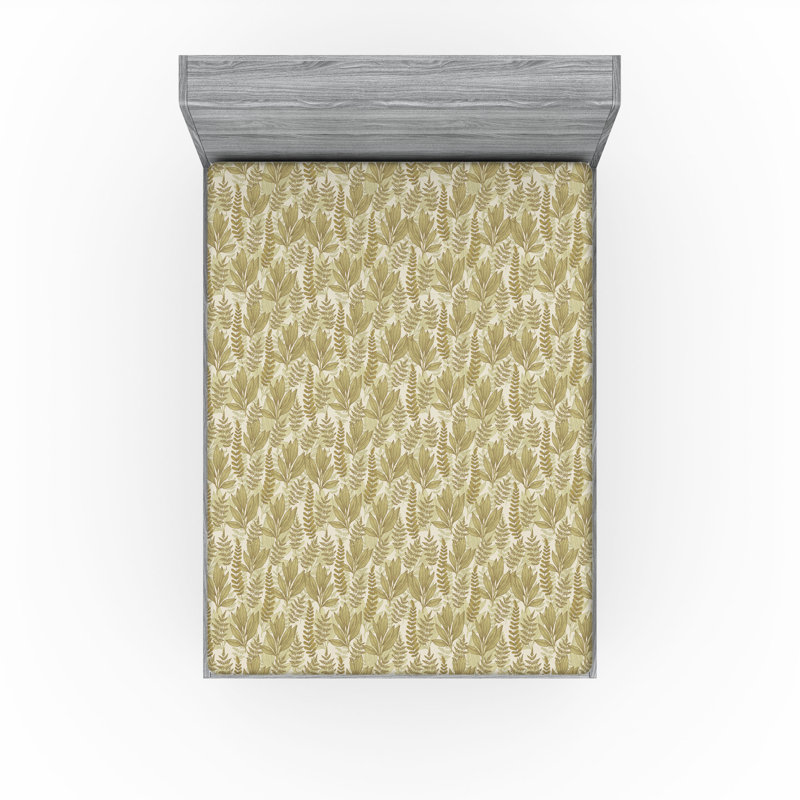 Drap-housse Ambesonne, Fauve et vert sauge / motif floral coquille d'œuf, Drap-housse grand