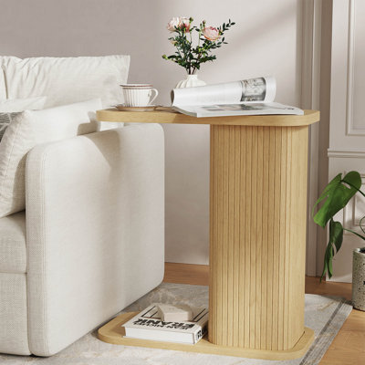 Avalie Fluted C-Shaped Side Table, Wooden End Table with Open Shelf for Living Room, Bedroom, or Small Spaces