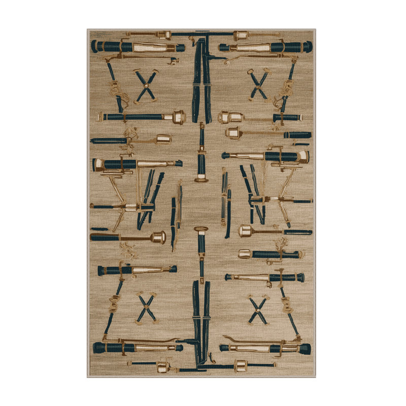 Washable Telescopes Nautical Area Rug, Rectangle 7 pi x 9 pi