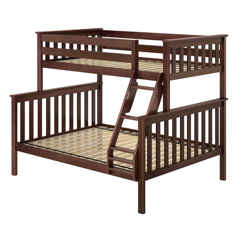 Twin over Full Solid Wood Slat Standard Bunk Bed with Angled Ladder, Espresso