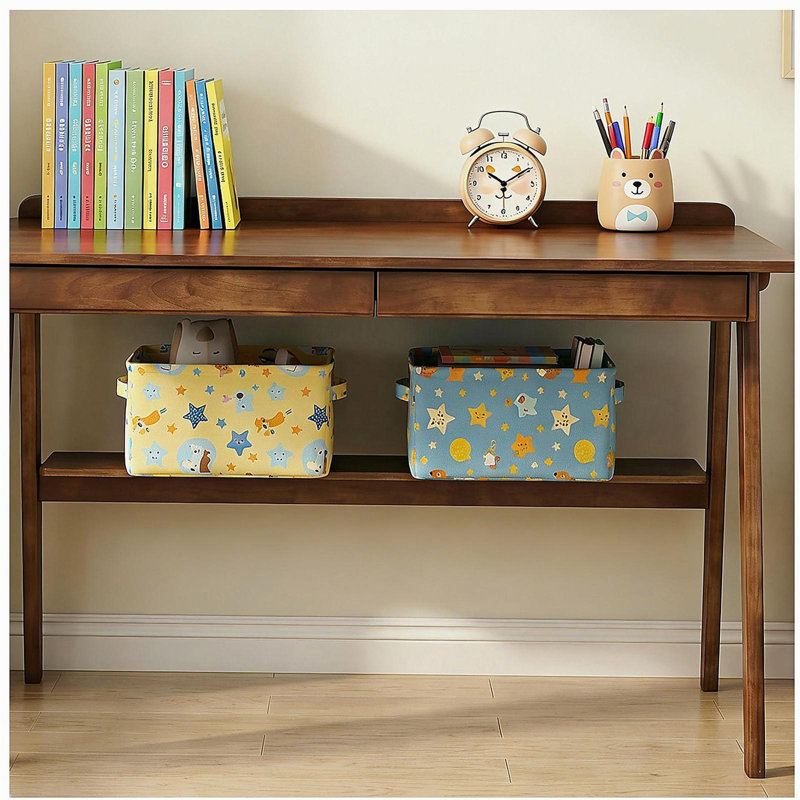 Bureau d'écriture en bois massif, bureau à domicile pour petits espaces, bureaux modernes Mid-Century avec 2 tiroirs et tablette de rangement, bureau debout avec crochets latéraux pour bureau, chambre à coucher, bureau (noyer)