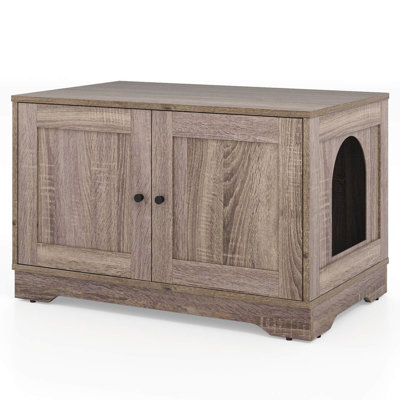 Cat Litter Box Enclosure Furniture with Double Doors Divider Side Entry for Cats Gray