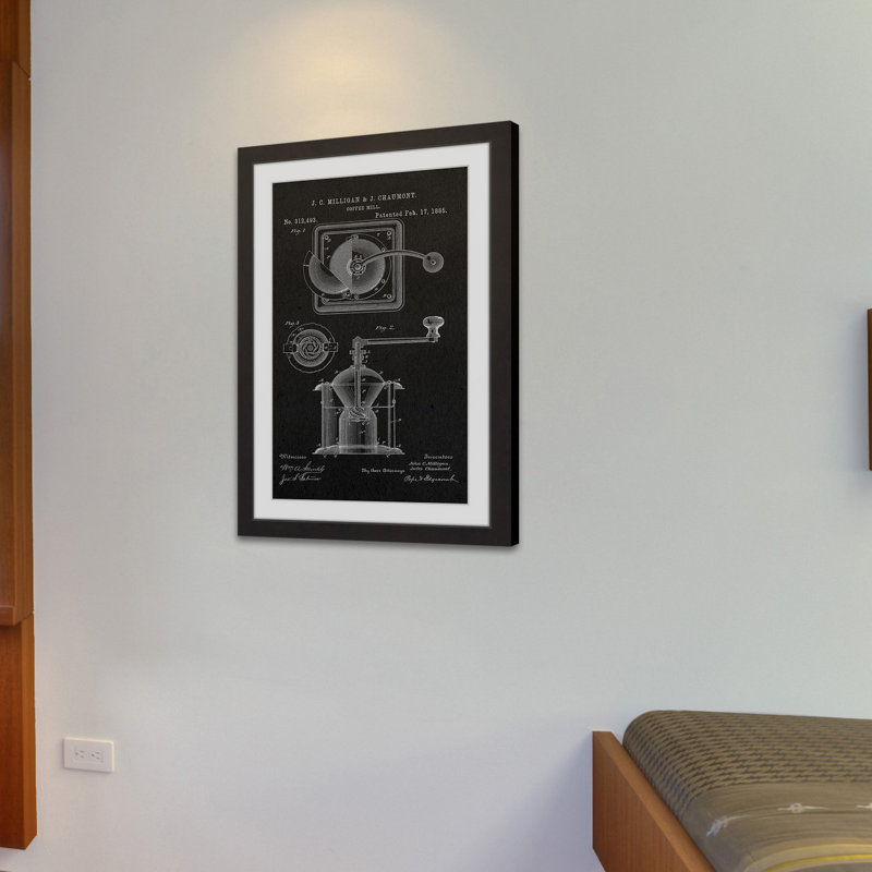 « coffee mill 1885 black paper » par steve king, reproduction d’art encadrée, H 18 po x l 12 po x P 1,5 po
