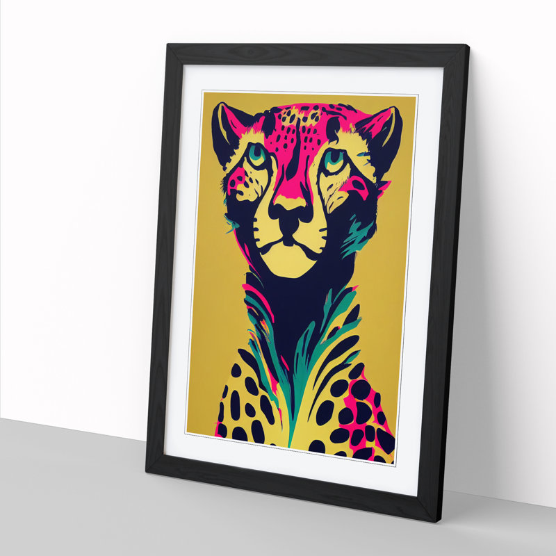 Cheetah Neon - Picture Frame Print, 64cm H x 46cm W, Walnut Framed