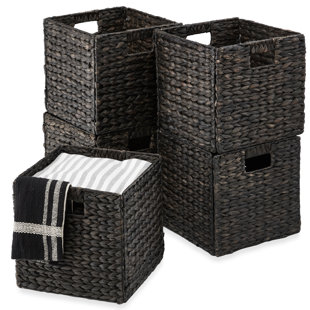 Hyacinth Storage Baskets, 5 Multipurpose Collapsible Organizers w/ Inserts