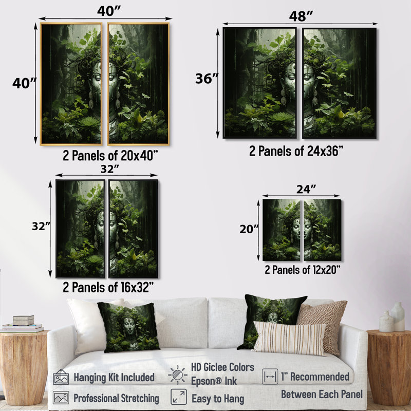Bouddhisme sacré Mantra II - art mural vert, Impression encadrée flottante, 36" H x 48" W, White