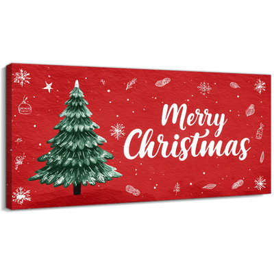 Grand arbre de Noël, art mural sur toile - peinture de joyeux Noël, impressions décoratives rouges des fêtes, décoration murale maison de campagne, art sur toile d'hiver pour la maison, prêt à être accroché, 20 po x 40 po