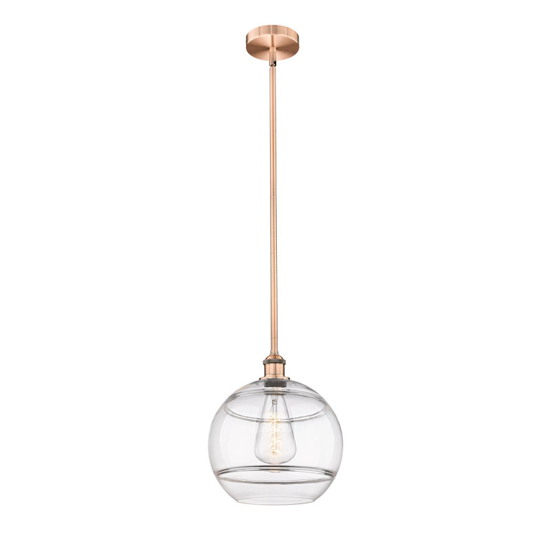 Mini-luminaire suspendu avec tige 6 po Edison Bienes-616-G556, H 12,88 po x l 12 po x P 12 po, Transparent, Cuivre antique