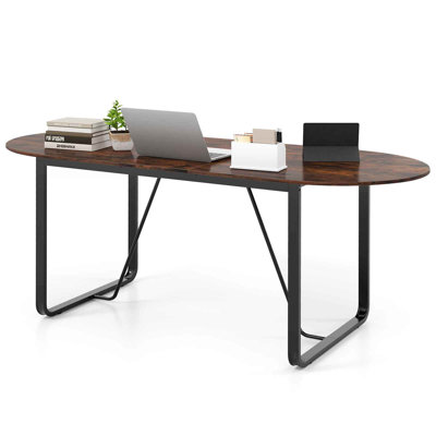 71 Inches Executive Table, Oval Home Office Table With Cable Management Hole by 17 Stories