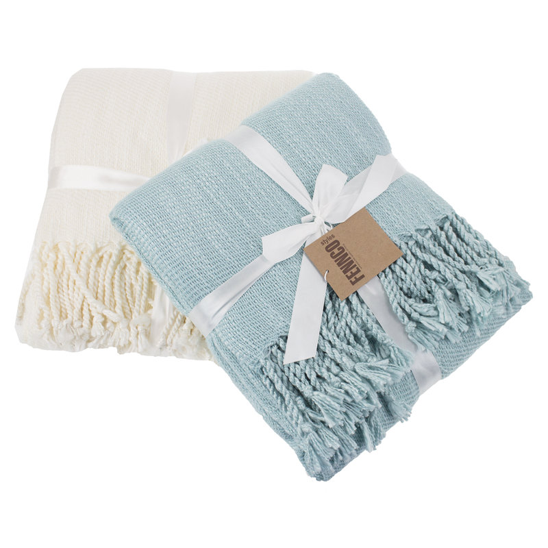 Aqua Woven Solid Lightweight Throw Blanket with Fringe Design 50" W x 60" L , Aqua
