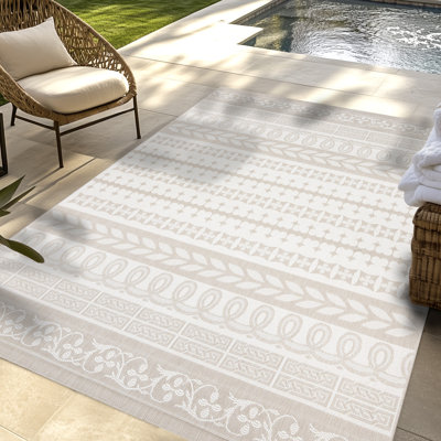 Solterra Gurjyot Cream Beige Ivory Bohemian Moroccan Stripe Flatweave Polypropylene Indoor/ Outdoor Area Rug
